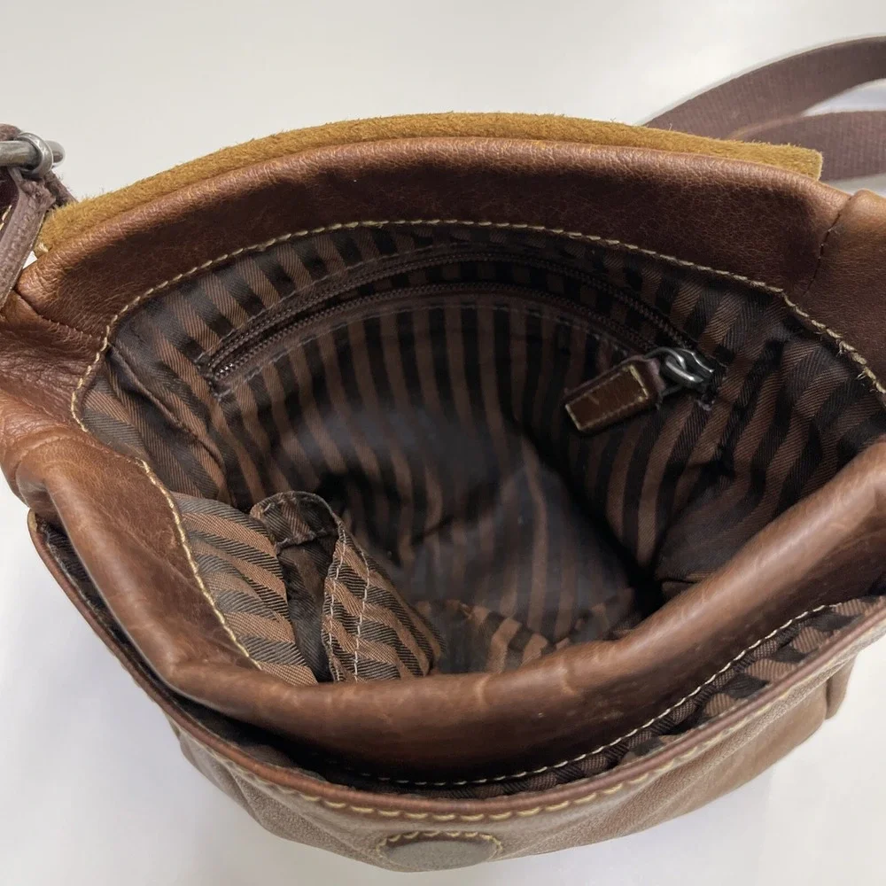 JACK‎ GEORGES Brown Distressed Leather Saddlebag Crossbody Handbag Boho Purse
